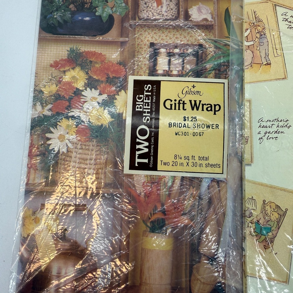 Vintage Wrapping Paper Lot of 2 Giant Sheets Bridal Shower Baby Shower - Picture 2 of 9